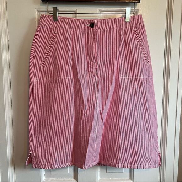 NEW WOMENS Christopher & Banks PINK & WHITE PINSTRIPE DENIM SKIRT SIZE 6 - Picture 1 of 6